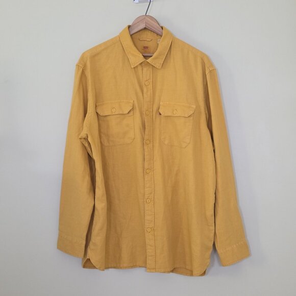 Levi's Relaxed Fit Shirt Mens L Mustard Yellow LS Cotton Buttons Pockets Western - Picture 15 of 16